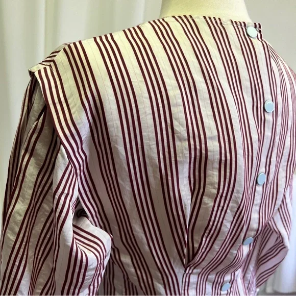 Sandro Red and White Pinstripe Structural Blouse - Picture 7 of 16